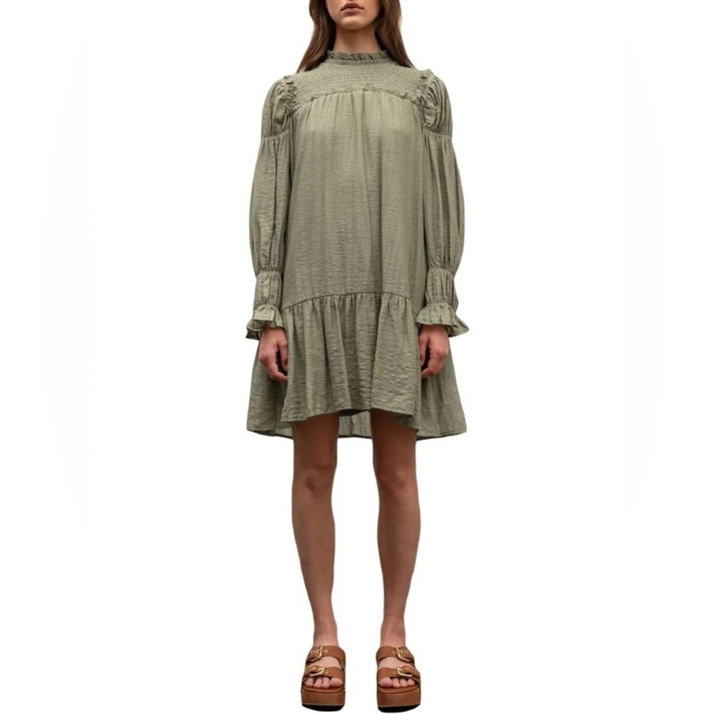 Moon River Smocked Peasant Cottagecore Style Shift Mini Dress Green Size XS $108